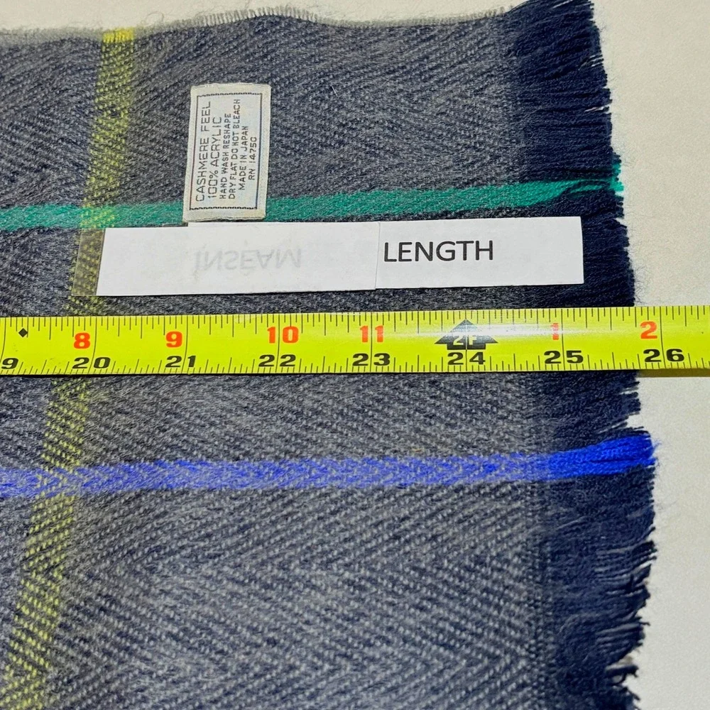Cashmere Feel Mens Plaid‎ Fringe Scarf 12 X 32 Acrylic Preppy Academia Classic